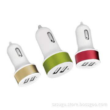 2014 new colorful aluminum alloy ring dual USB car charger for iPhone